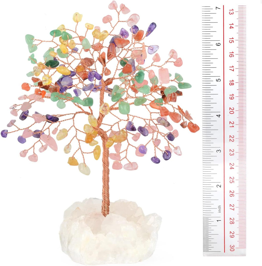 Gemstone Crystal Tree of Life,Quartz Cluster Base,Bonsai Money Tree Feng Shui Decor,Chakra Healing Crystals Positive Enegy-Good Luck Gift 5.5-6.3 Inches
