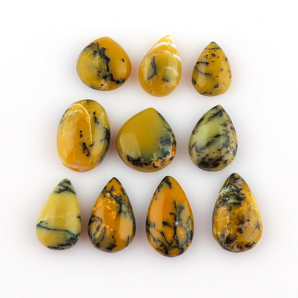 CRYSTALIS Wholesale 5pcs Natural Dendrite-Opal Loose Gemstone Bulk Cabochons Jewelry Making Supply, Chakra Healing Polished Stones, Wire Wrapping, DIY, Gem Collection, Mix-Shape