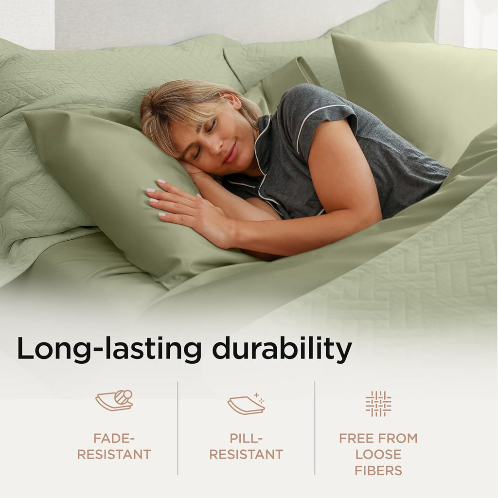 Threadmill 100% Cotton Sheets for Queen Size Bed - 600 Thread Count Queen Bed Sheets Set with 16” Deep Pocket - Sateen Weave 4-Piece Bedding Set with Cooling Effect, Sage Green