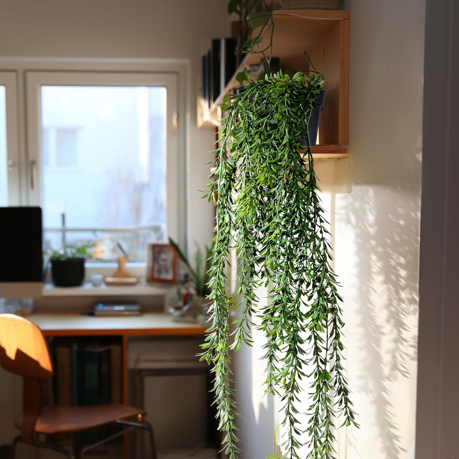 Artificial Hanging Plant 2 Pcs Faux Plant Ivy Vine Faux Eucalyptus Vines Fake Potted Greenery for Wall Living Room Home Shelf Office Bathroom Outdoor Indoor Decor (Type 4)