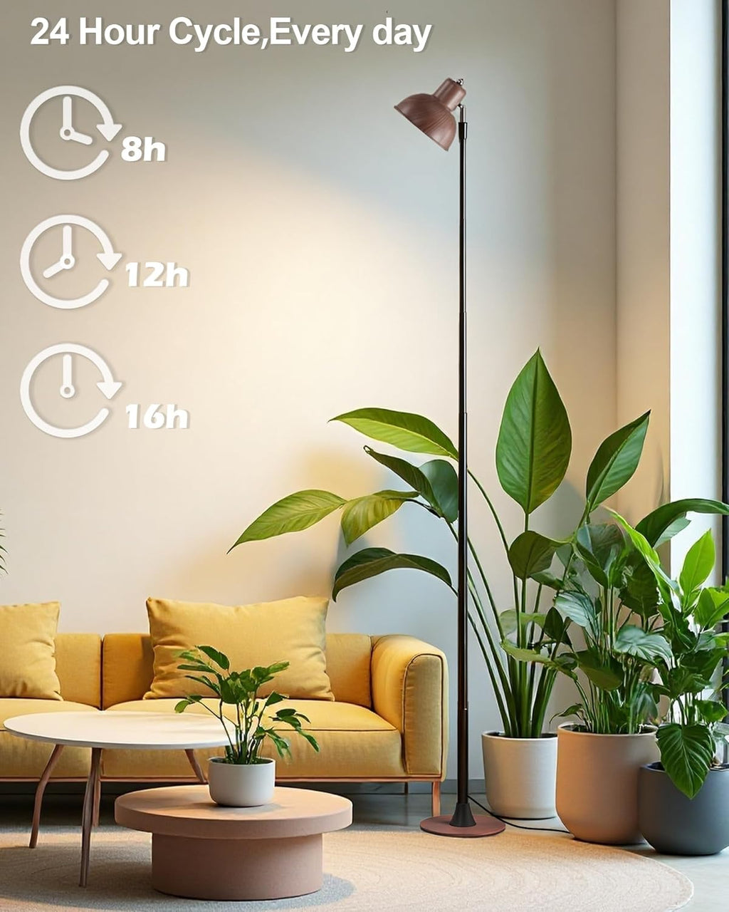 yadoker Plant Grow Light for Indoor Plant, Walnut Wood Grain LED Grow Light,Elevating Plant Lamp,Height Adjustable,Automatic Timer with 8/12/16Hours,10-Level Brightness,Ideal for Large Plant Grow