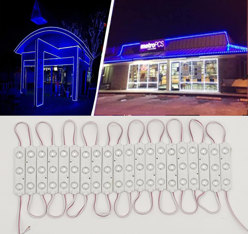 LED Module, 100PCS Blue Light for Signs, 12V DC 5630 SMD 3 LED Window Light, Waterproof for Letter Advertising Sign Decor (Blue, Power Supply NOT Included)