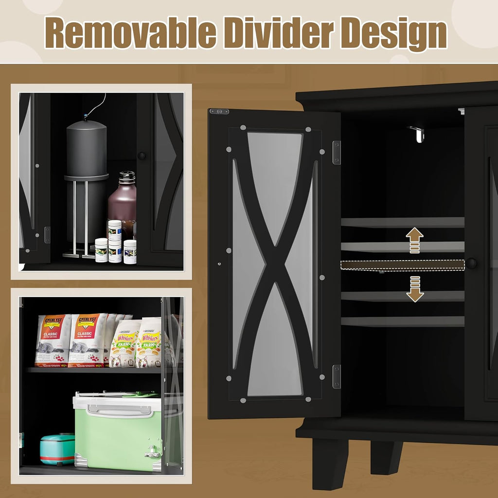 20 Gallon Fish Tank Stand with Cabinet Storage and Power Outlets (4 AC 2 USB), Modern Aquarium Cabinet with Adjustable Shelves, MDF Frame, 298LBS Capacity, Black