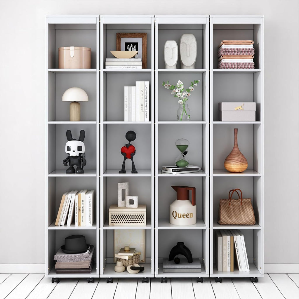 MERITLINE Queen Murphy Bed Cabinet with Storage Bookshelf Bookcase, Wood Hidden Foldable White Murphy Wall Bed with Storage Shelves for Adults