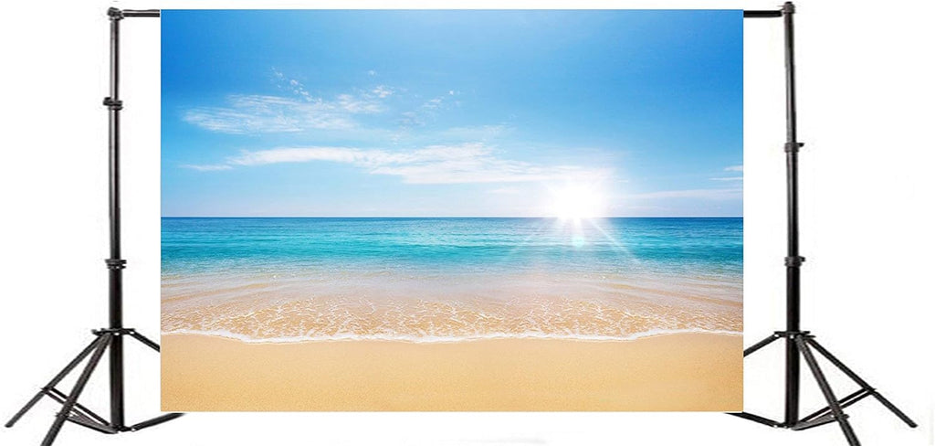 AOFOTO 15x10ft Summer Beach Photography Backdrop Sea Waves Background Blue Sky Clouds Sunlight Hawaiian Luau Adult Lovers Artistic Portrait Wedding Travel Vacation Photo Studio Props Vinyl Wallpaper