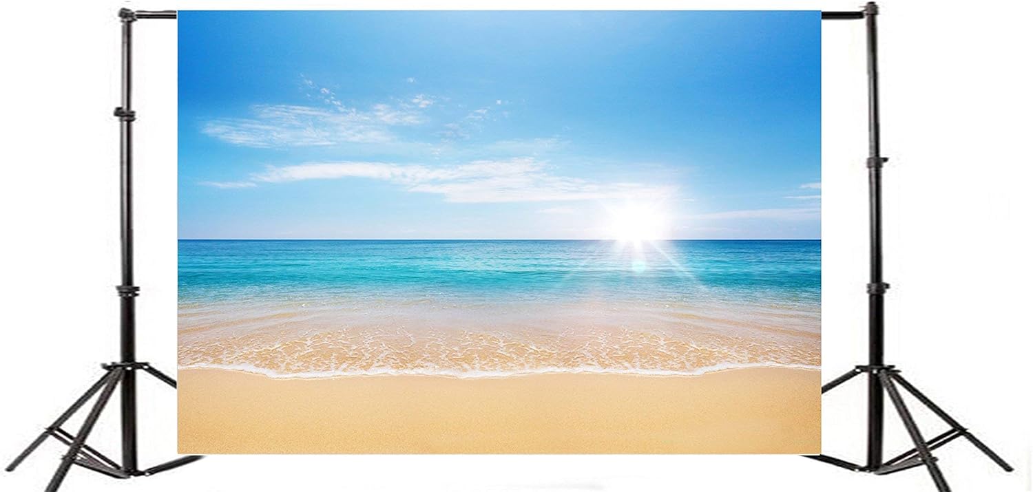 AOFOTO 15x10ft Summer Beach Photography Backdrop Sea Waves Background Blue Sky Clouds Sunlight Hawaiian Luau Adult Lovers Artistic Portrait Wedding Travel Vacation Photo Studio Props Vinyl Wallpaper