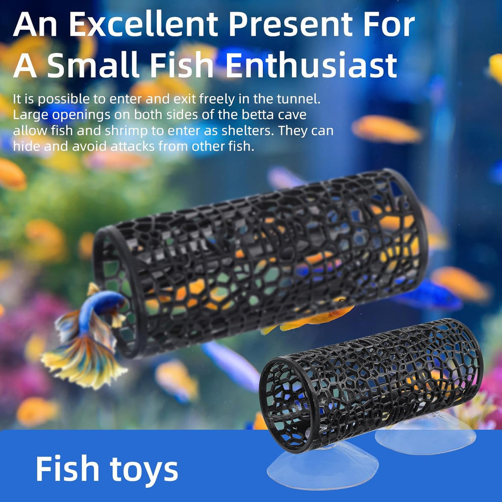 Betta Fish Toys, Black Betta Fish Tunnel Hammock, Safe Aquarium Decor for Smallfish Shrimp, Bettas Tank Accessories with Suction Cups Perfect for Hideout and Play Area