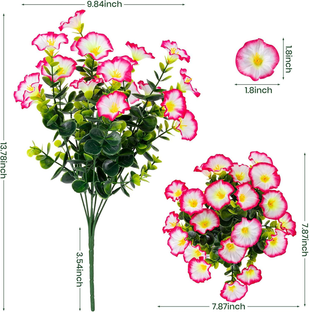 Artificial Faux Flowers for Outdoor 16 Bundles Boxwood Fake Morning Glory for Planter,UV Resistant Fake Flowers for Home Porch Patio Outside（Pink）