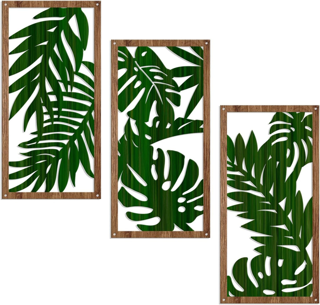 Oubasa Metal Palm Leaves Wall Decor, 3 Pcs Boho Palm Leaf Wall Art Bathroom Decor, Tropical Botanical Plant Art for Home Bedroom Decoration, 15.7 x 7.8 Inches