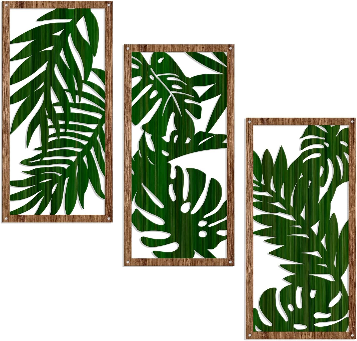 Oubasa Metal Palm Leaves Wall Decor, 3 Pcs Boho Palm Leaf Wall Art Bathroom Decor, Tropical Botanical Plant Art for Home Bedroom Decoration, 15.7 x 7.8 Inches
