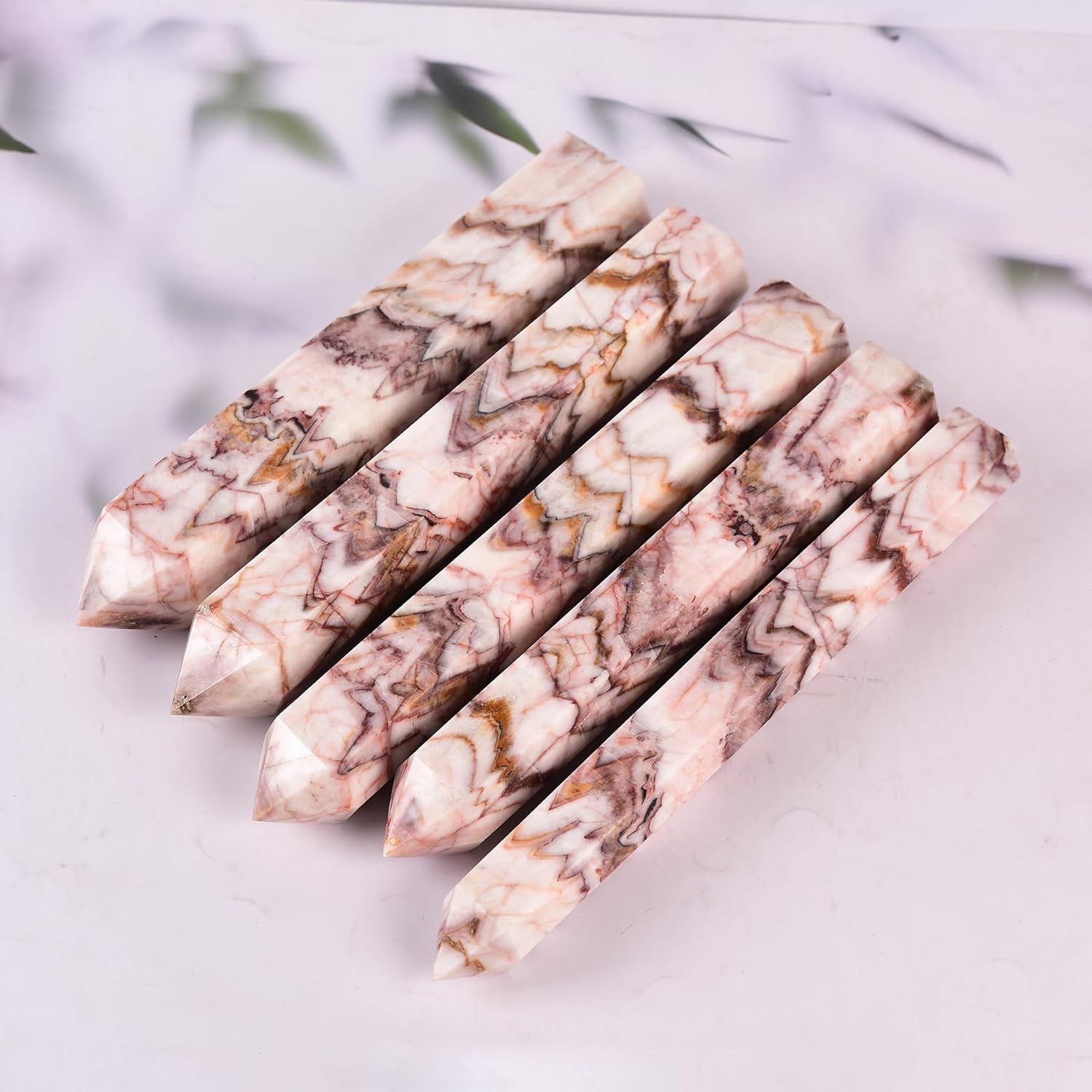 JIC Gem Extra Large Quartz Crystal Obelisk Tower Natural Gemstone Point 6 Faceted Colorful Jade Healing Crystal Wand Reiki Chakra Decor 4.0-4.4 Lbs