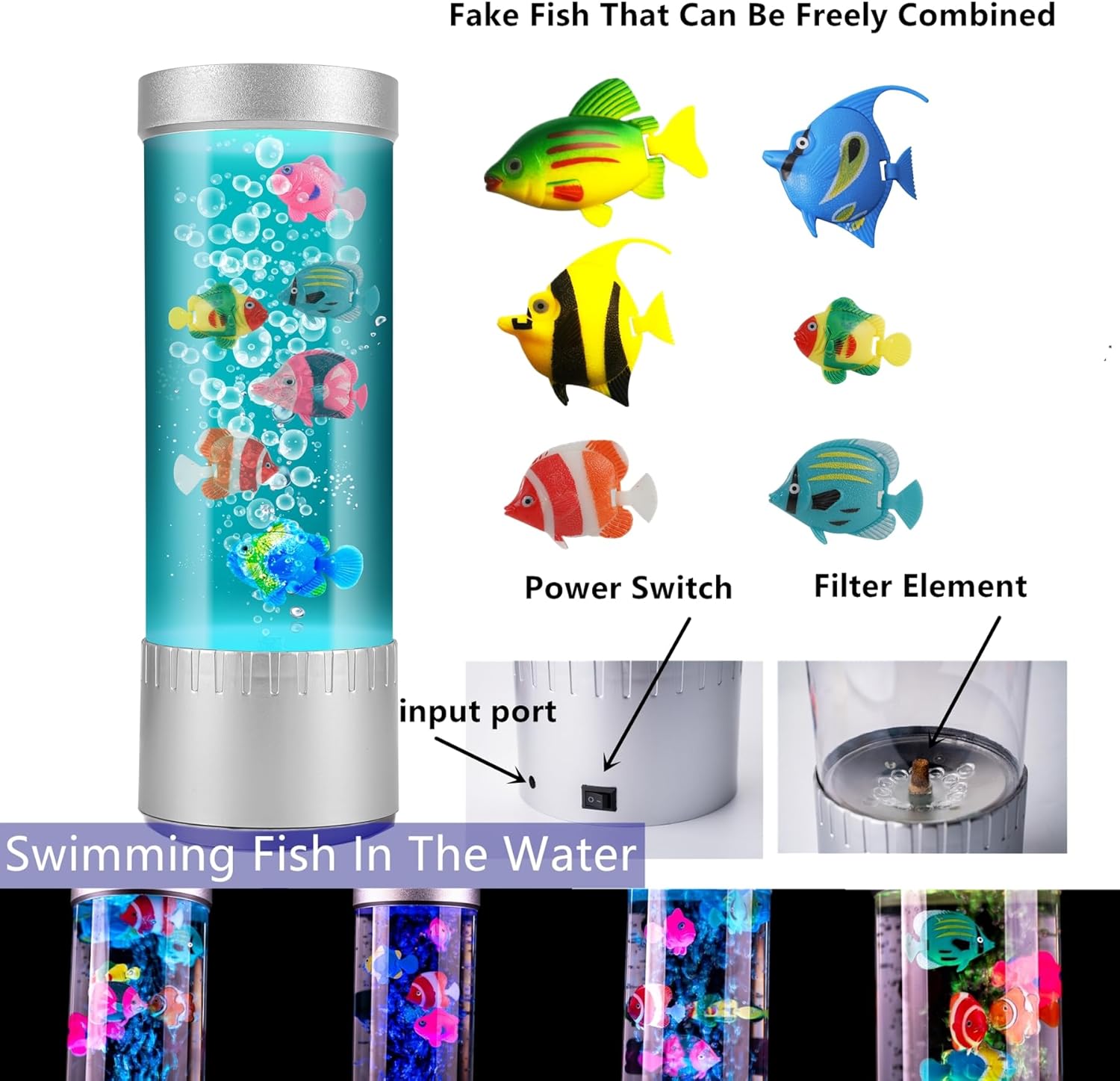 Bubble Fish Lamp, LED Aquarium Sensory Light, 1ft Colorful Bubble Tube for Bedroom, Kids Room, Living Room, Party