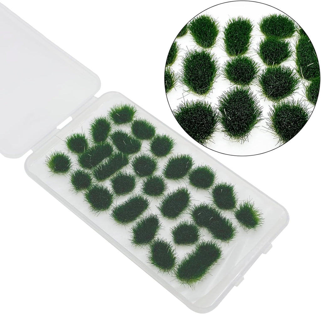 Woohome 78 PCS Static Grass Tuft 2 Size Model Grass Tufts Railway Artificial Grass Dark Green Miniature Grass Tuft Terrain Kit for DIY Model Railway Fairy Garden Diorama Scenery