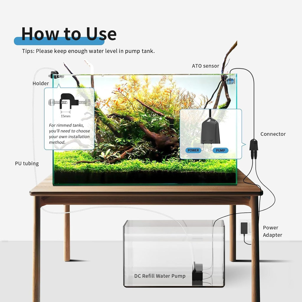 FZONE Aquarium ATO Auto Top Off Refilling System with Dual Optical Sensor for All-in-One Tanks