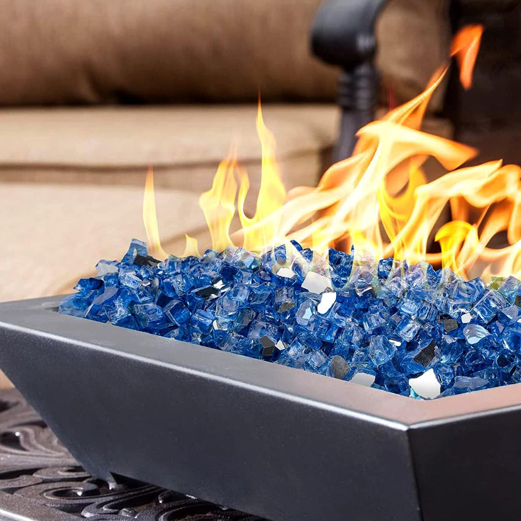 Onlyfire 10 pounds Fire Glass for Propane Fire Pit and Gas Fireplace, 1/4 Inch Reflective Firepit Glass Rocks for Fire Pit Table and Fire Bowl, High Luster Pacific Blue