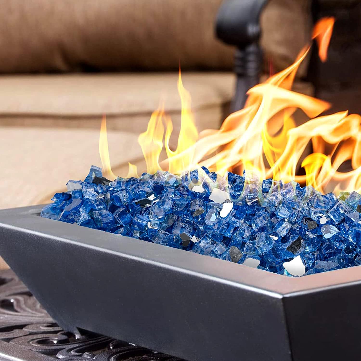 Onlyfire 10 pounds Fire Glass for Propane Fire Pit and Gas Fireplace, 1/4 Inch Reflective Firepit Glass Rocks for Fire Pit Table and Fire Bowl, High Luster Pacific Blue