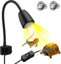 Upgrade Reptile Heat Lamp, 360° Rotatable Light Lamp with 2pcs Longlasting Basking Bulbs (25W + 50W), Suitable for Turtle, Bearded Dragon, Reptiles, Snake, Lizard (Black)