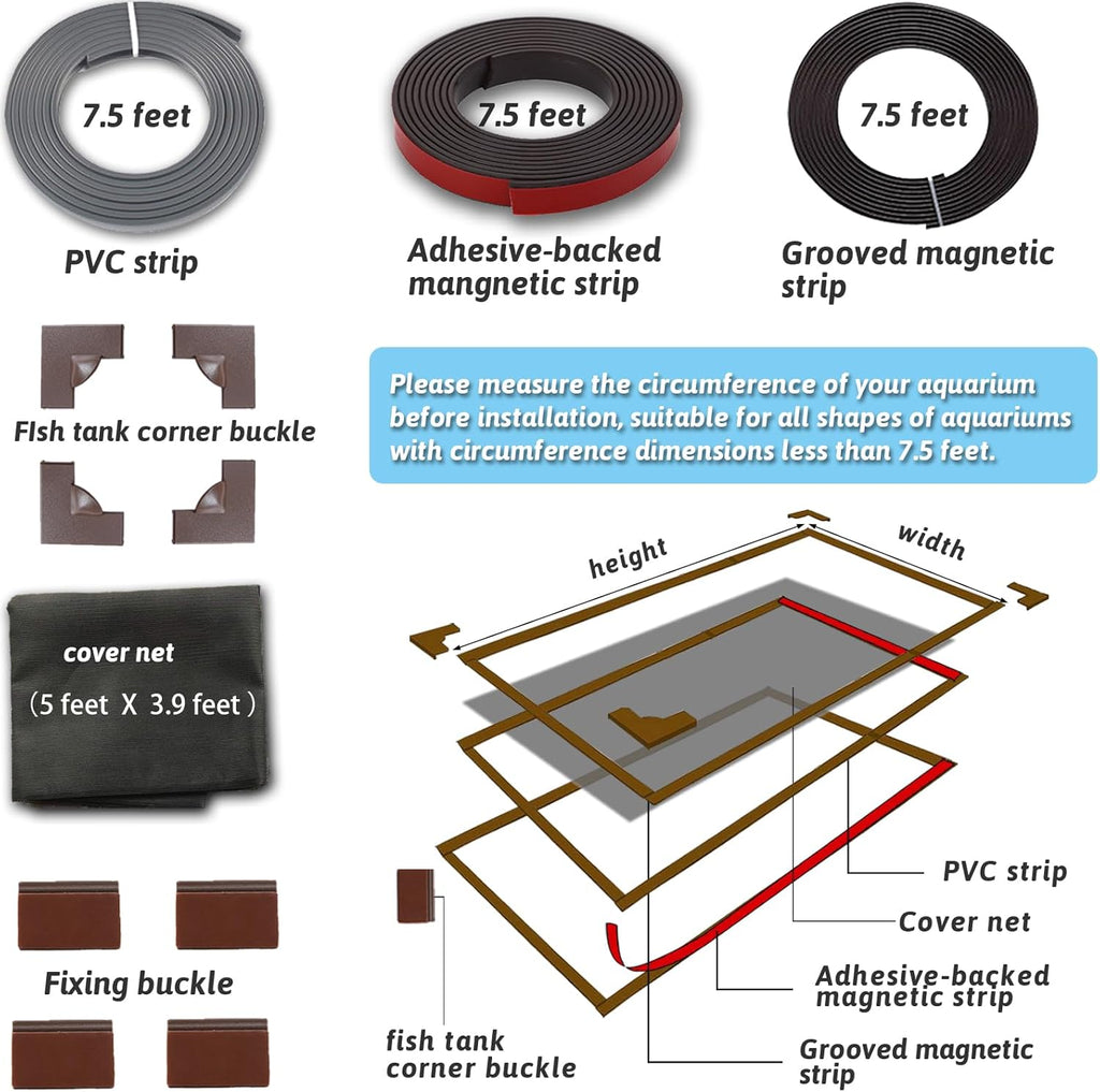 7.5 FT DIY Magnetic Fish Aquarium Anti-Jumping net Cover, Mesh Screen Netting for Fish Aquarium Screen Top Cover, Aquarium Lid Prevents Fish, Reptiles from Jumping Out (7.5 Feet)