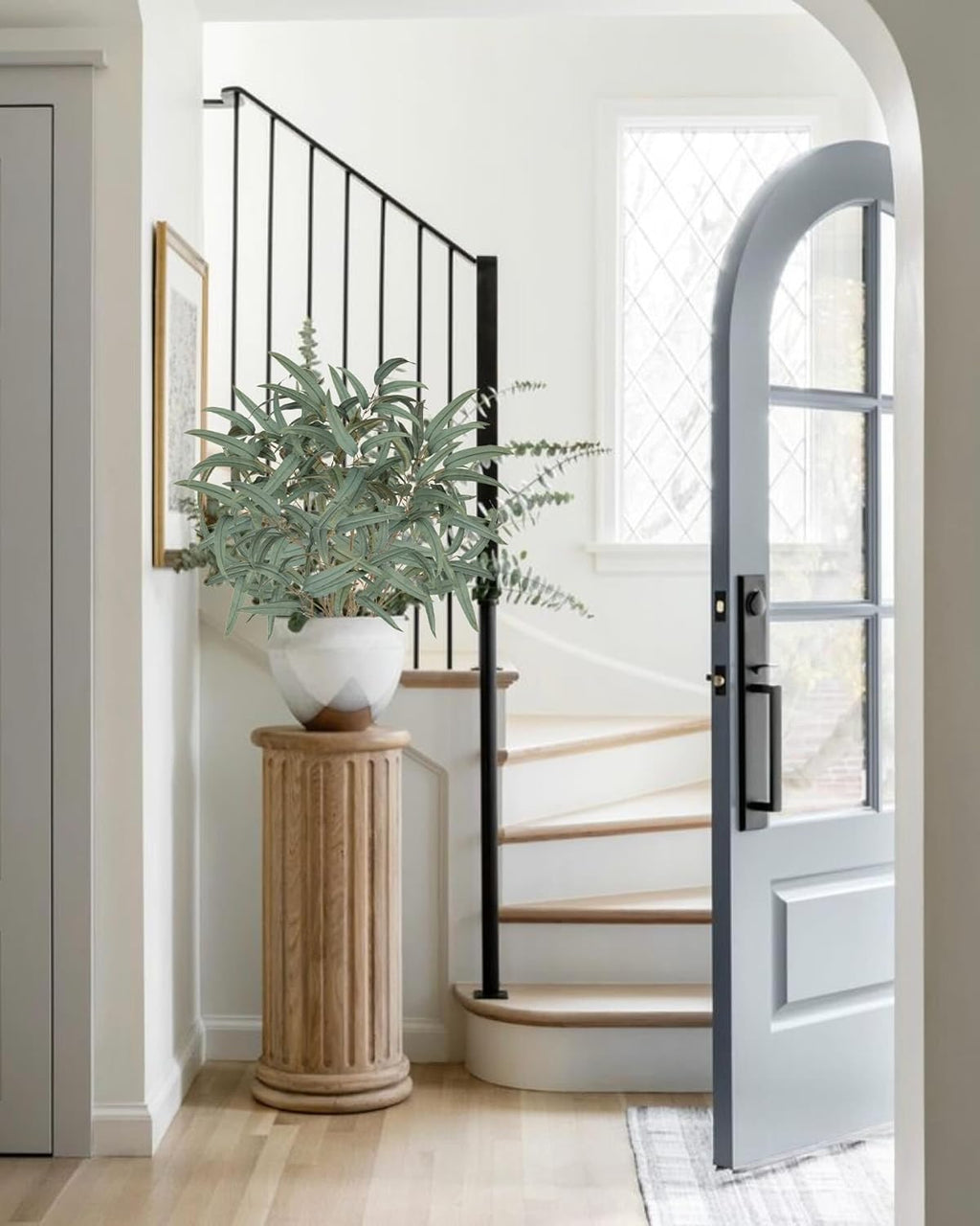 Briful Artificial Eucalyptus Willow Branches 33'' Tall Gray Fake Eucalyptus Stems Arrangement, Realistic Faux Greenery Stems, Indoor Plant, Home Housewarming Farmhouse Porch Vase Decor, Set of 6