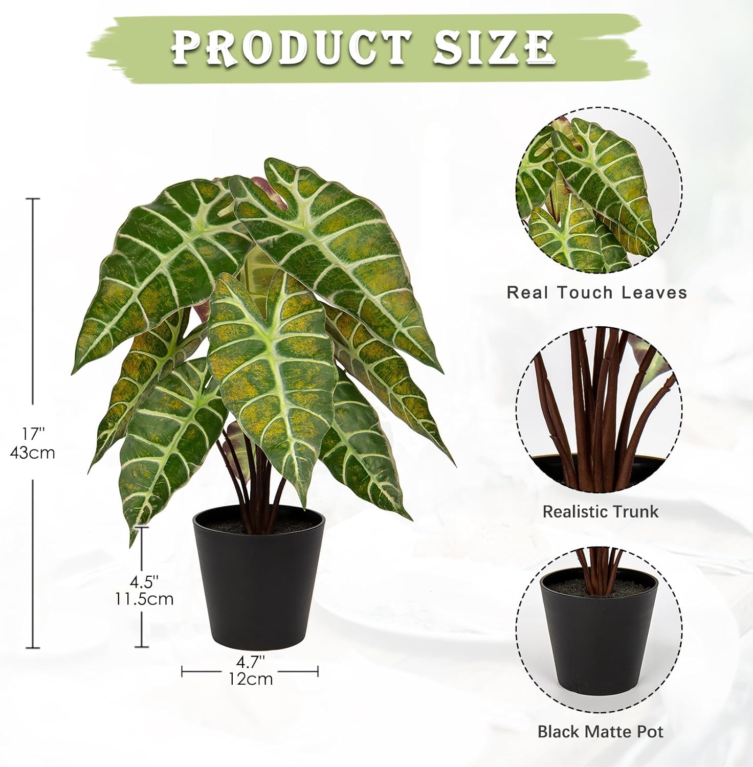 Briful Fake Plant Real Touch Artificial Alocasia Bambino Plant in Black Nursery Pot Faux Alocasia Polly Houseplant for Shelf Tabletop Centerpieces Farmhouse Home Décor, Yellow Green