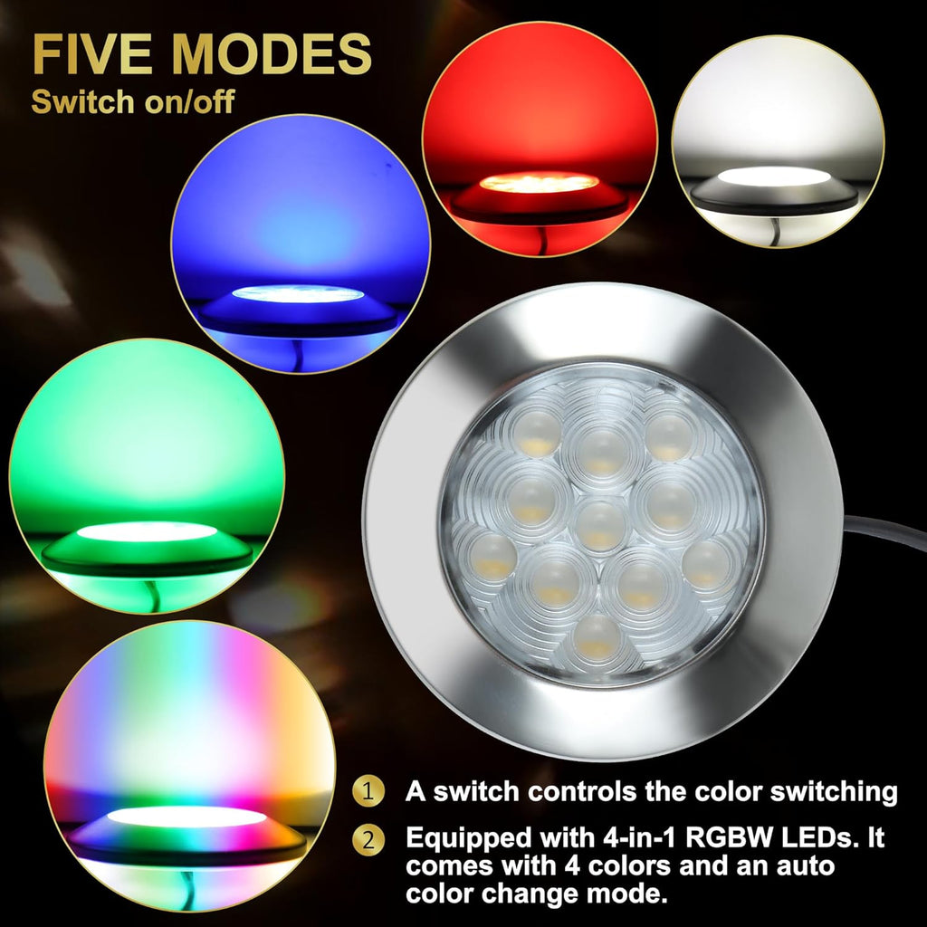 Goldlife B3 LED Marine Courtesy Light Boat Interior Light, 2.8" 11LED DC10-30V IP67 316 Stainless Boat Cabin Ceilling Lights, Multicolor Surface Mount RV Transom Deck Yacht Lighting