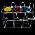 Liquid srorage Bucket Made of acryli,Reservoir dosing Container,Aquarium Air Pump Accessories,dosing Pump Liquid containers of Three-Grid(Total Capacity 4.5L/1.19gal Yellow red Blue lid)