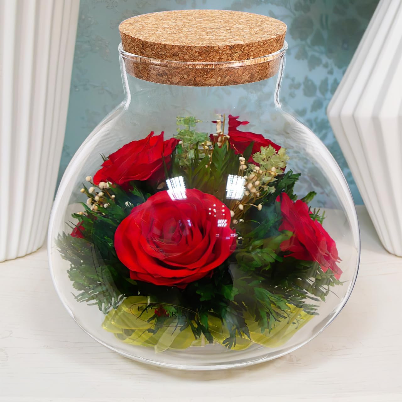 YARNOW Glass Terrarium Jar with Cork Lid, Round Transparent Micro Landscape Bottle for Moss, Succulents, and Home Decor, 5.5 Inch