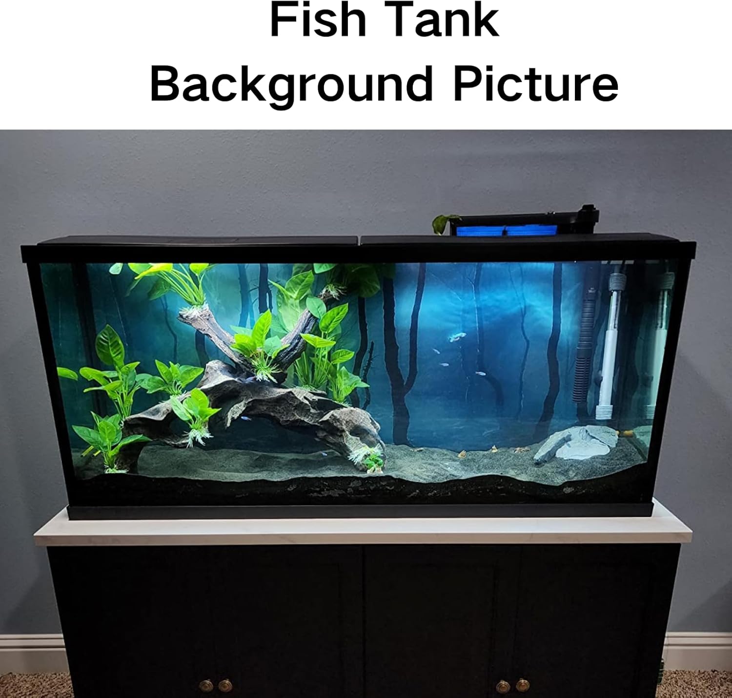 ELEBOX Fish Backgrounds Paper Double Sides 3D Stone & Trees Aquarium Background Picture 19" x 48" Fish Tank Background