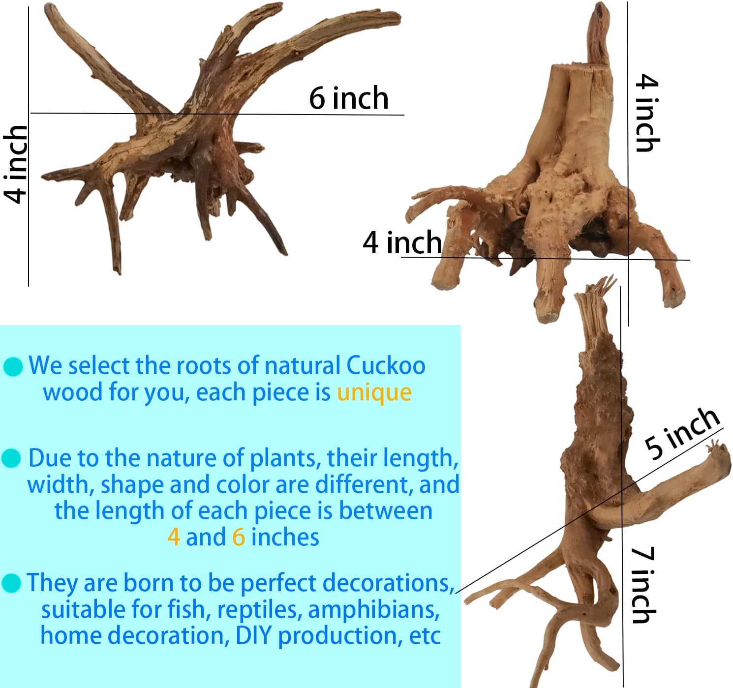 Vmiapxo 8 Pieces Natural Driftwood for Aquarium Decor, Assorted Sinkable Spider Wood, Reptile Drift Wood Branches Fish Tank Decorations (4''-6'')