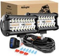 Nilight 6.5Inch Off-Road LED Light Bar, 2PCS 120W 3 Lighting Modes (White/Amber/White&Amber) Driving Fog Light Spot Flood Lights with 18AWG Wiring Harness for Truck Car ATV SUV Jeep Boat