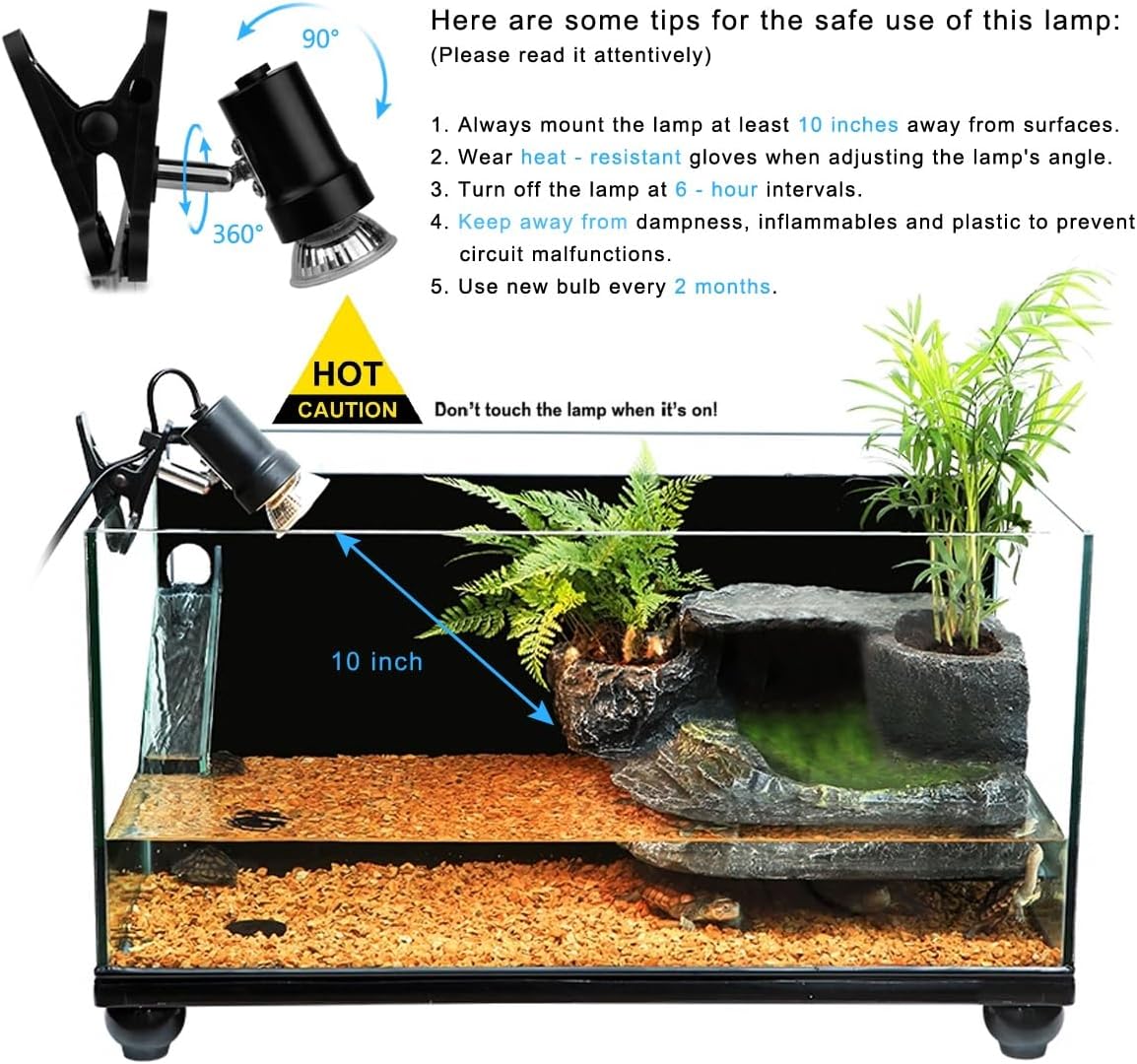 DOMICA Reptile Heat Lamp with 50W UVA UVB Light Bulb, Basking Spot Light Simulated Sunlight, Heating Lamp for Turtle, Lizard, Snake, Beared Dragon, Amphibians