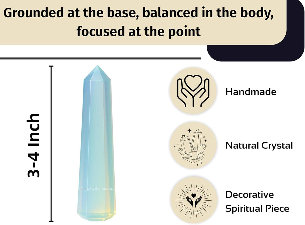 Amazing Gemstone Opalite Crystal Towers ~ Natural Healing Crystal Point Obelisk for Reiki Healing and Crystal Grid (3- Inch)