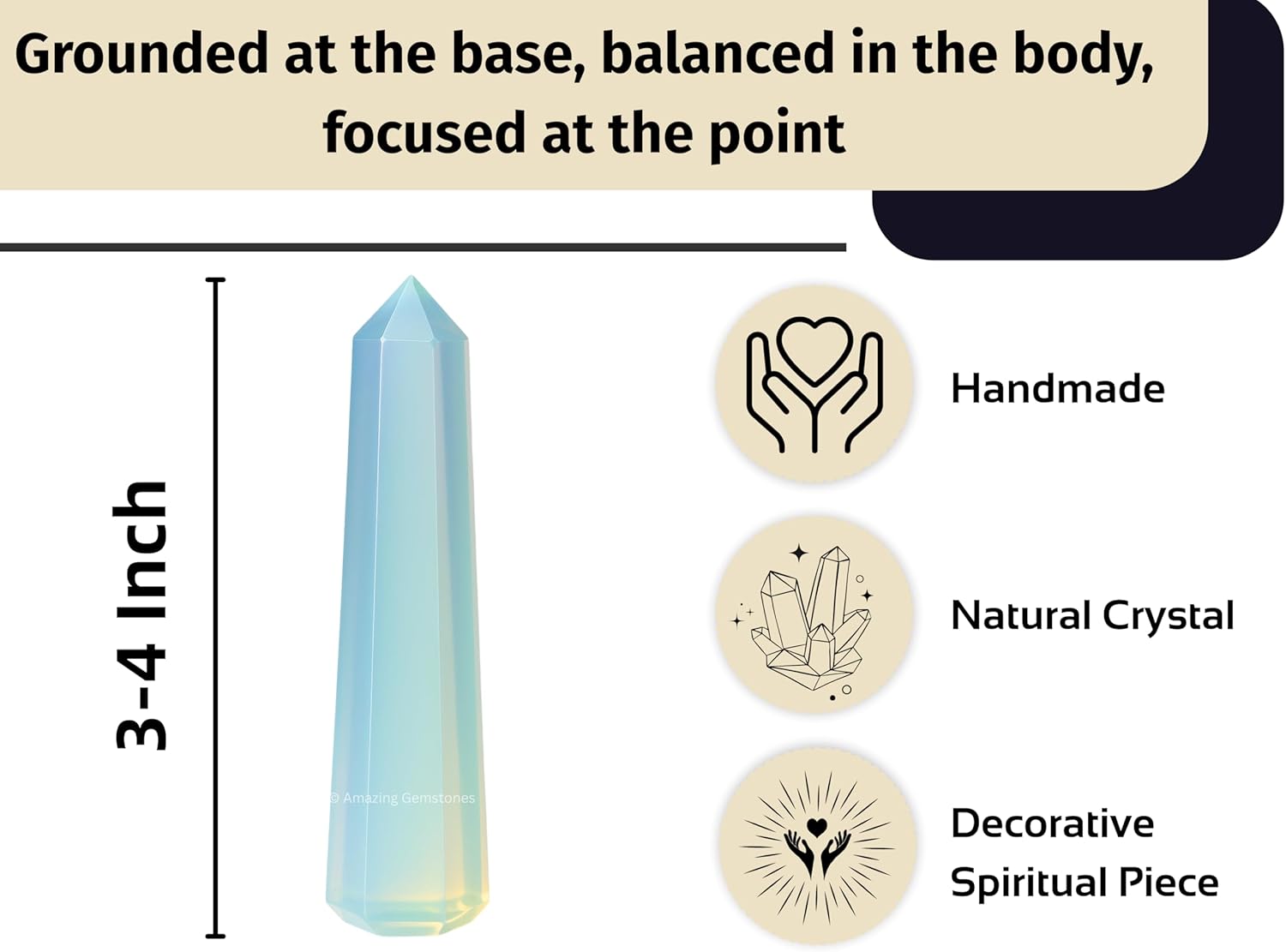 Amazing Gemstone Opalite Crystal Towers ~ Natural Healing Crystal Point Obelisk for Reiki Healing and Crystal Grid (3- Inch)