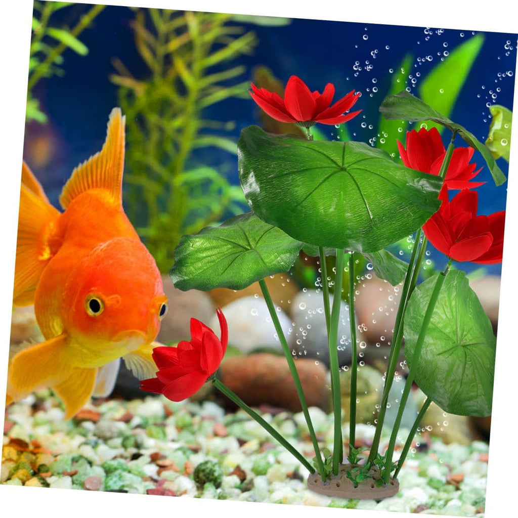 2pcs Realistic Artificial Fish Tank Plants Sturdy Plastic Aquarium Water Grass with Green Stems and Leaves Lifelike Lotus Flowers for Home and Pet Aquarium Decorations