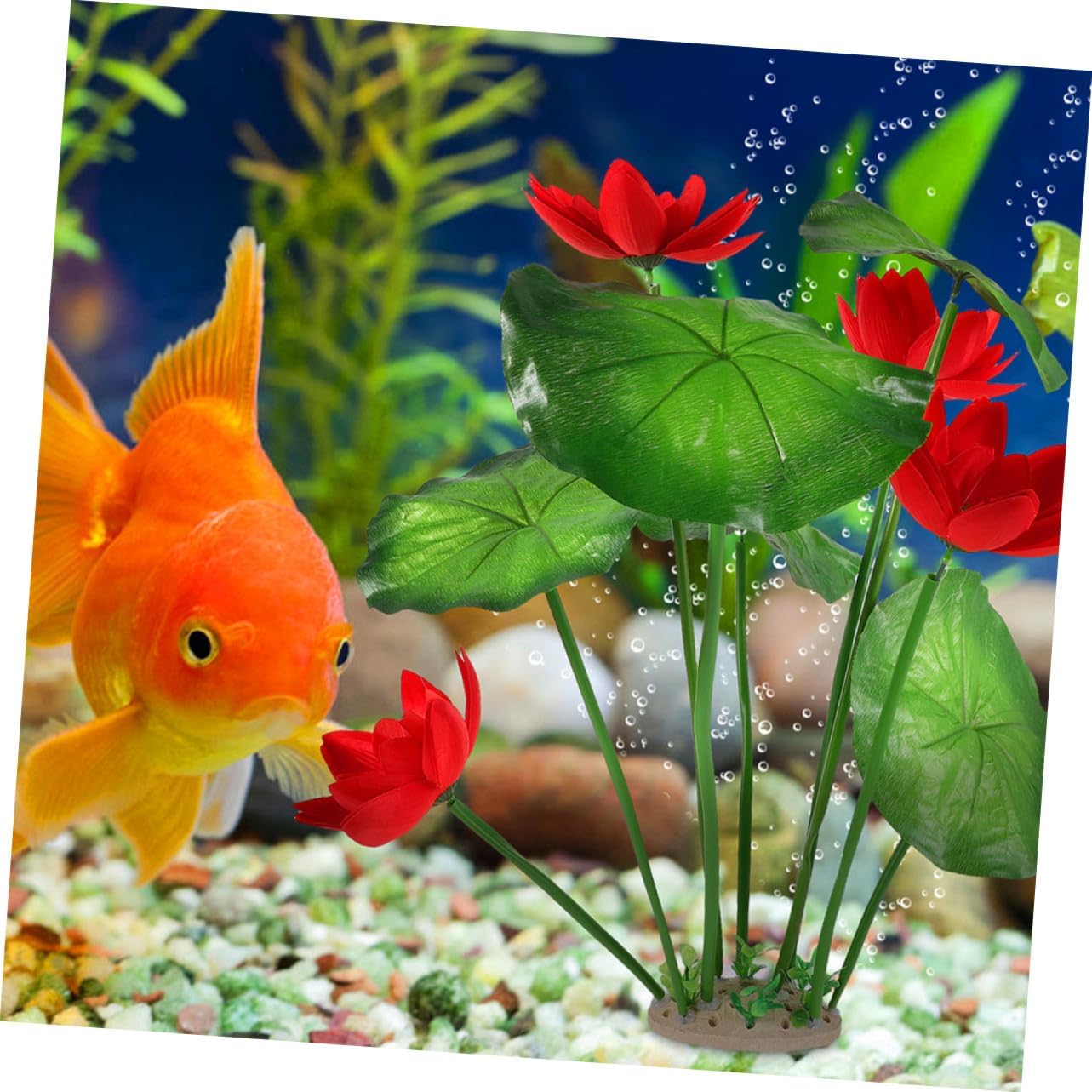 2pcs Realistic Artificial Fish Tank Plants Sturdy Plastic Aquarium Water Grass with Green Stems and Leaves Lifelike Lotus Flowers for Home and Pet Aquarium Decorations