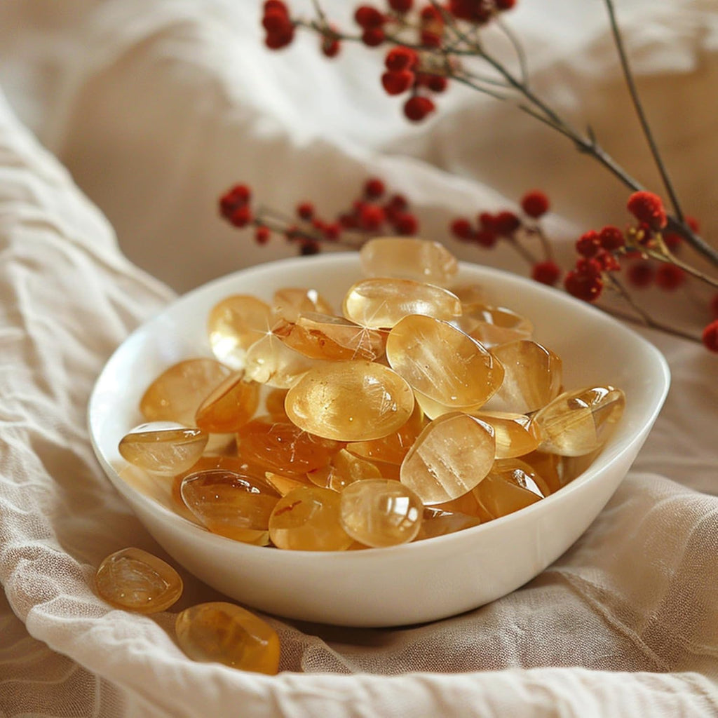 Polished Brazilian Citrine Crystal Chips 200 Pcs - 0.3" 10 oz Tumbled Stone Chips Crushed Sea Glass Stones Healing Reiki Crystal Making Home Decoration