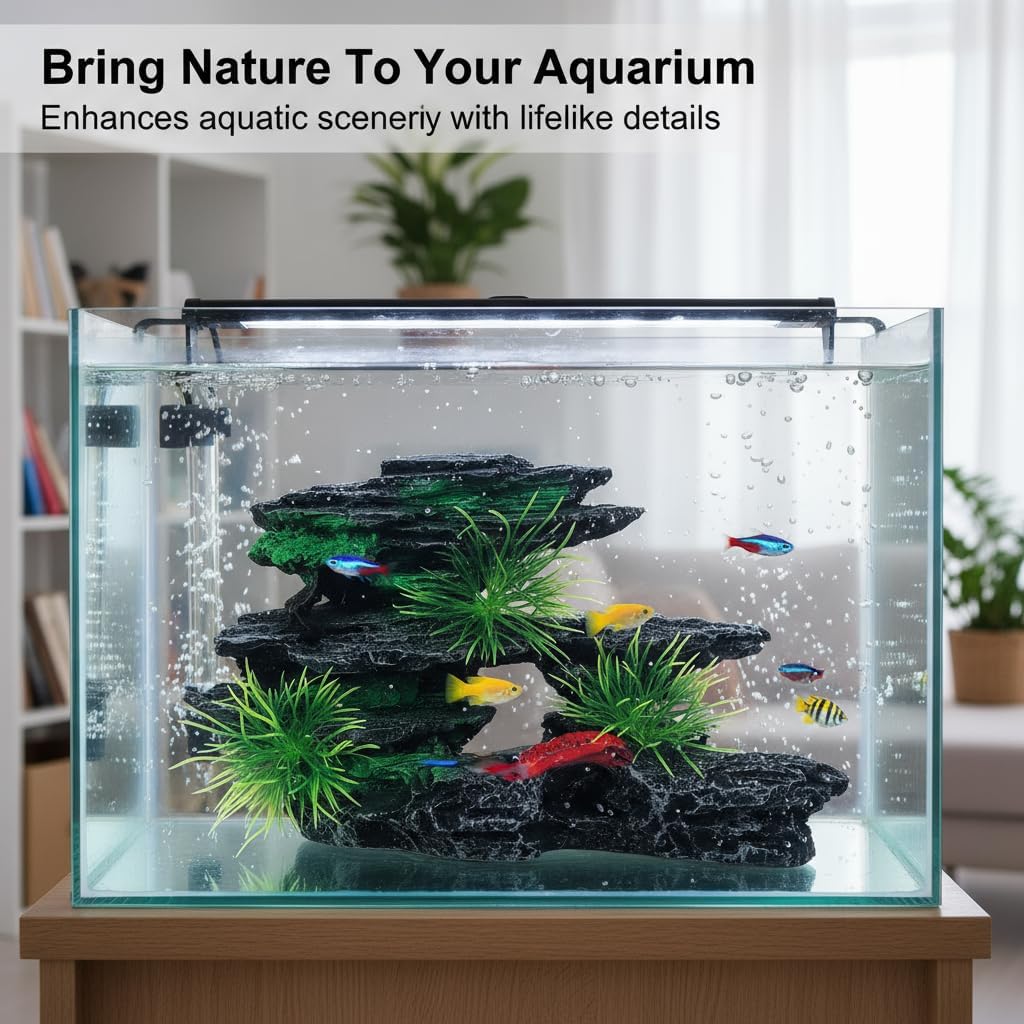 J-star Medium Aquarium Rock Mountain Decor – Realistic Resin Landscape Ornament for Fish Tanks – Enhances Underwater Scenery, Easy to Clean, Safe for Fish