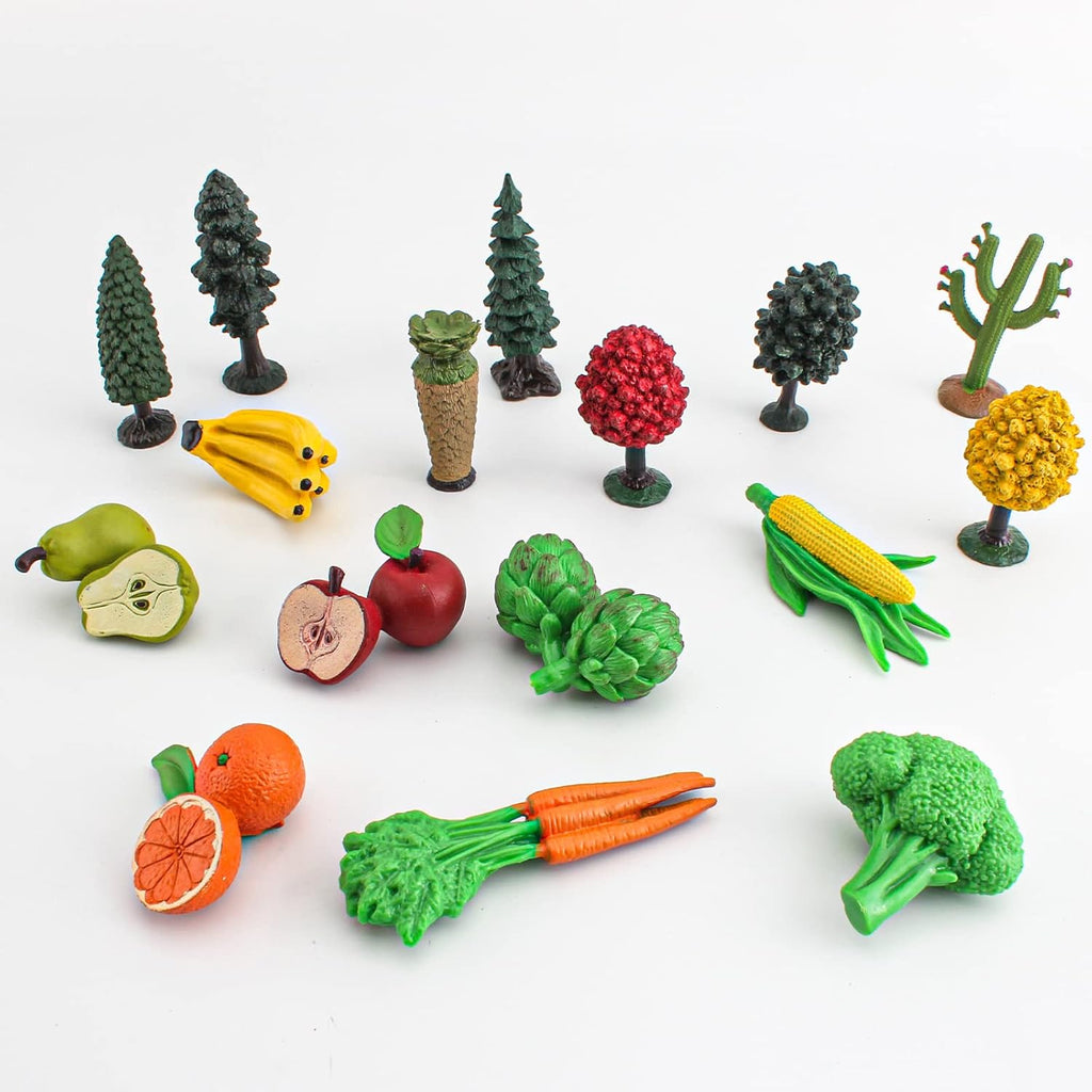 16PCS Artificial Fruit Vegetables Fake Fruits for Craft Realistic Plastic Trees Toys Stem Toys for Toddlers School Projects for Kids Sensory Bins Realistic Food Figurines