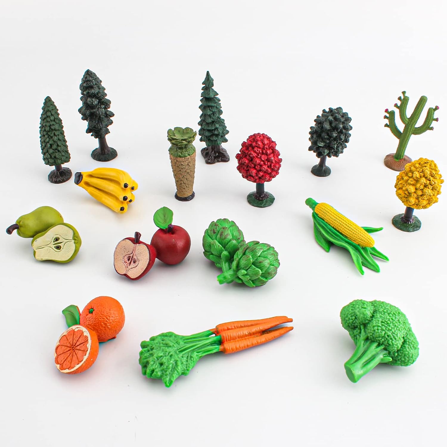 16PCS Artificial Fruit Vegetables Fake Fruits for Craft Realistic Plastic Trees Toys Stem Toys for Toddlers School Projects for Kids Sensory Bins Realistic Food Figurines