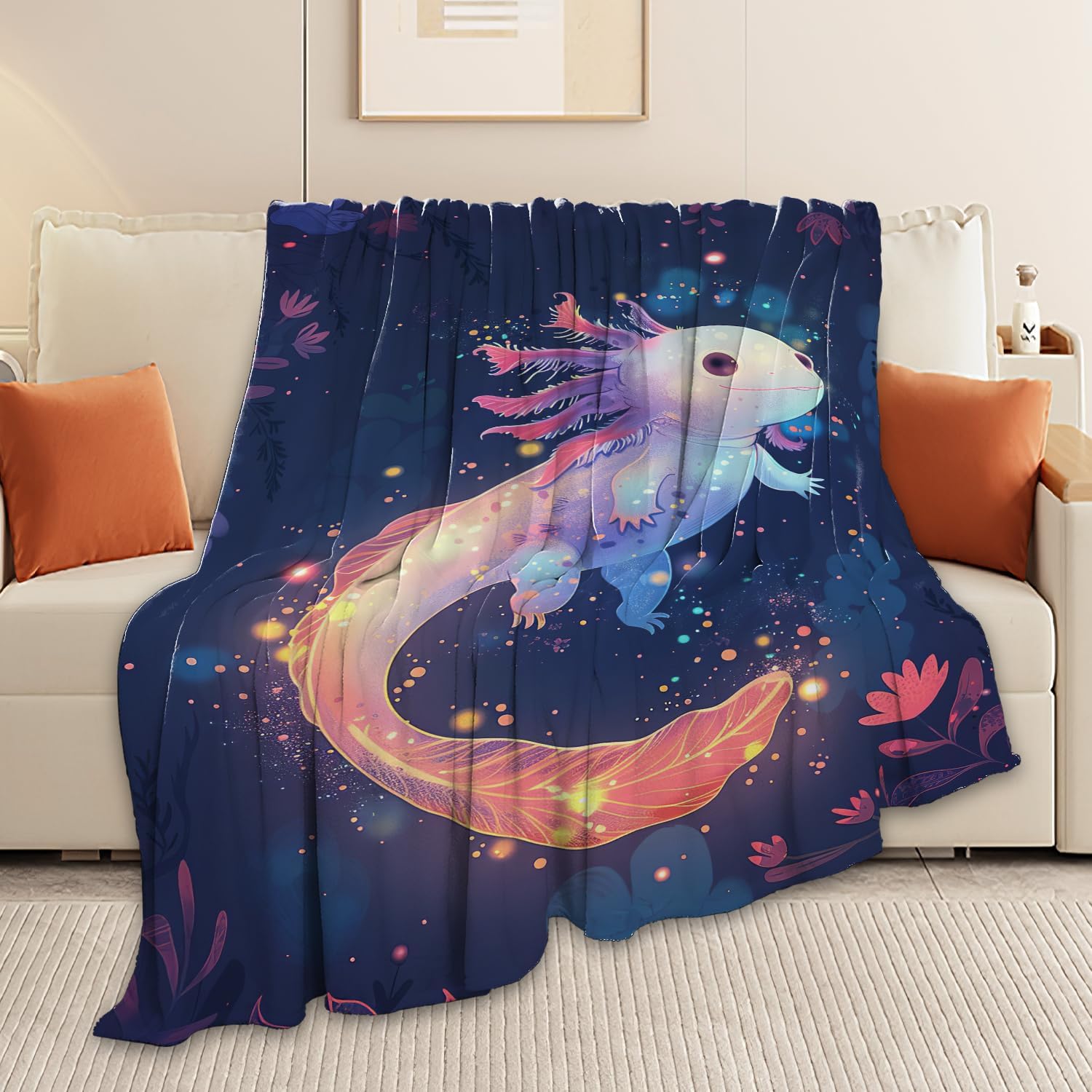 Cute Axolotl Blanket Cartoon Axolotl Throw Blanket Gifts for Women Girls Men Boys Kids Adults Super Soft Cozy Plush Fluffy Fuzzy Fleece Blanket Decor 50''X60''
