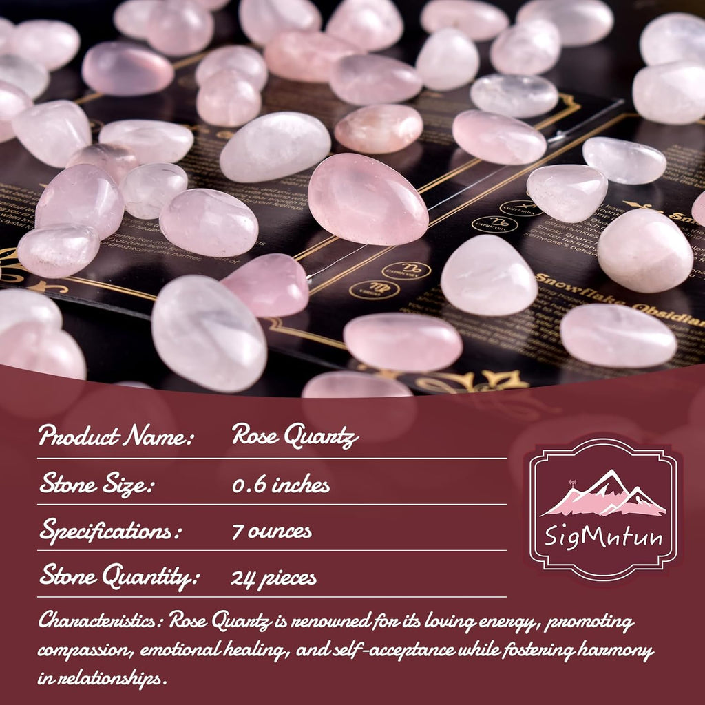 Polished Stone Set Rose Quartz Crystals, Handpicked Tumbled Gemstones Rocks, Pebbles for Reiki, Chakra, Healing, Home Decor 0.6" Inches 7 Ounces