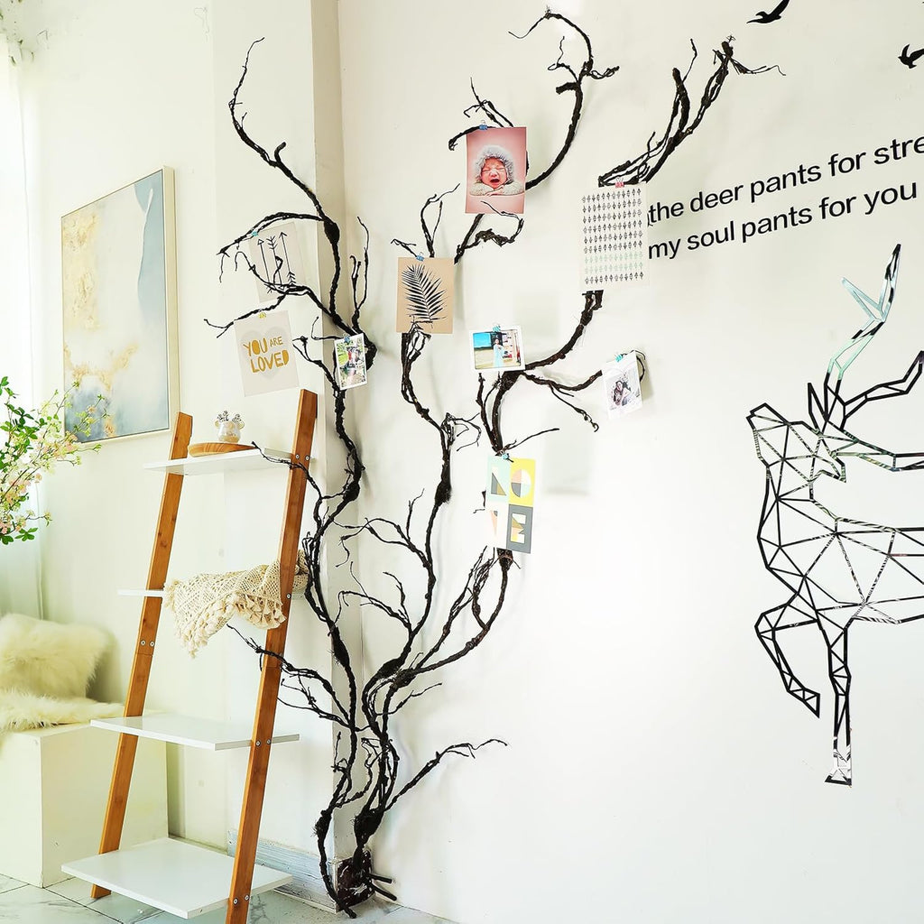 1Pcs 98.4inch Artificial Bendable Tree Branches Moss Plants Twigs For Decoration Twisted Door Wall Hanging Grape Vine Garland Fake Wood Tree Trunk Cherry Blossom Outdoor Halloween 3D Garden Arch Decor