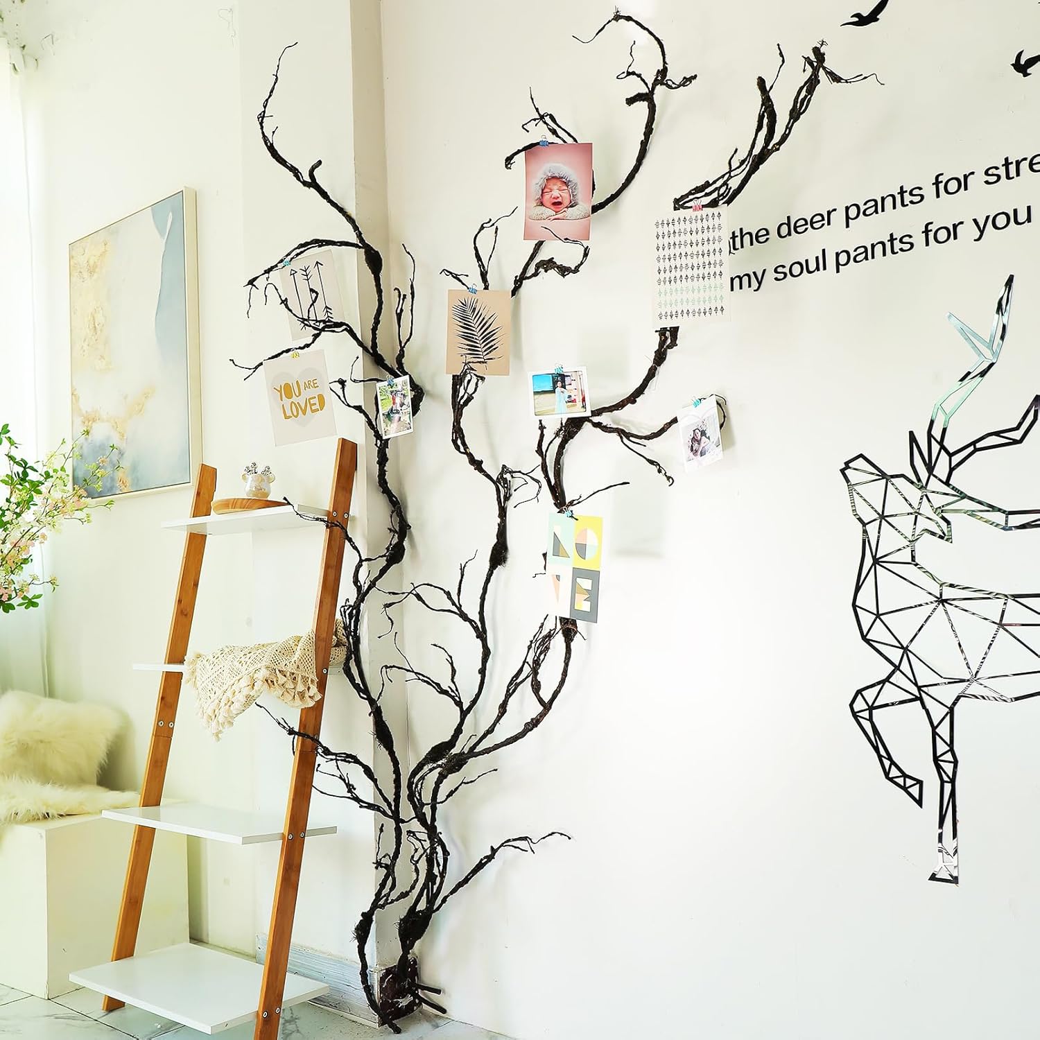 1Pcs 98.4inch Artificial Bendable Tree Branches Moss Plants Twigs For Decoration Twisted Door Wall Hanging Grape Vine Garland Fake Wood Tree Trunk Cherry Blossom Outdoor Halloween 3D Garden Arch Decor