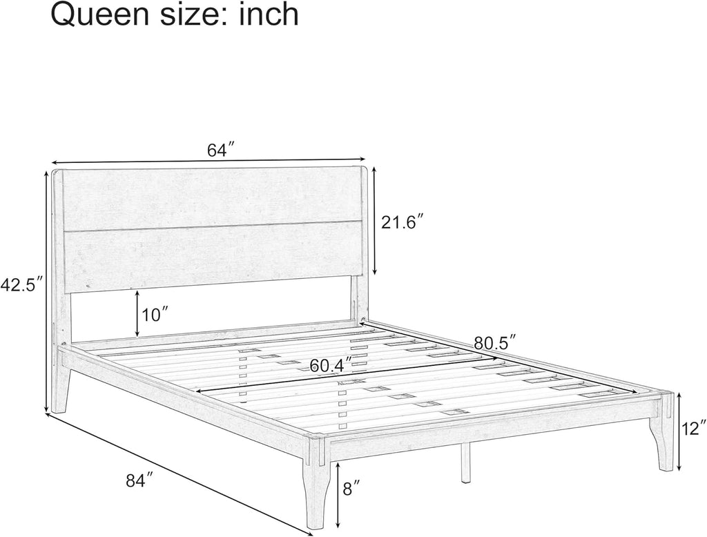 Merax Mid Century Queen Bed Frame with Headboard, Bamboo Wood Platform Bed Frame Queen Size with Wood Slat, Heavy Duty Steel Center Beam for Support, Under Bed Storage, No Box Spring Needed, Brown
