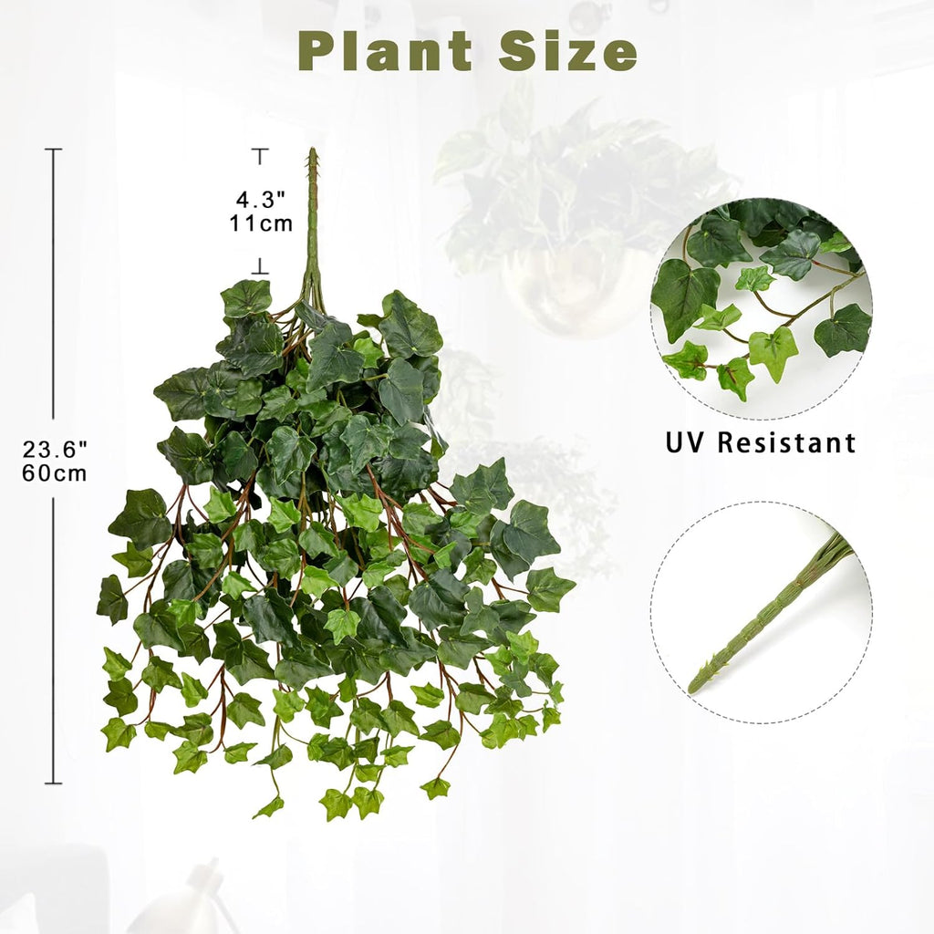 Hollyone 2pcs Artificial Hanging Plants 24" Fake Ivy Vine Faux Ivy Leaves Hanging Plant Greenery for Wall House Room Patio Indoor Outdoor Home Shelf Office Wedding Decor, UV Resistant