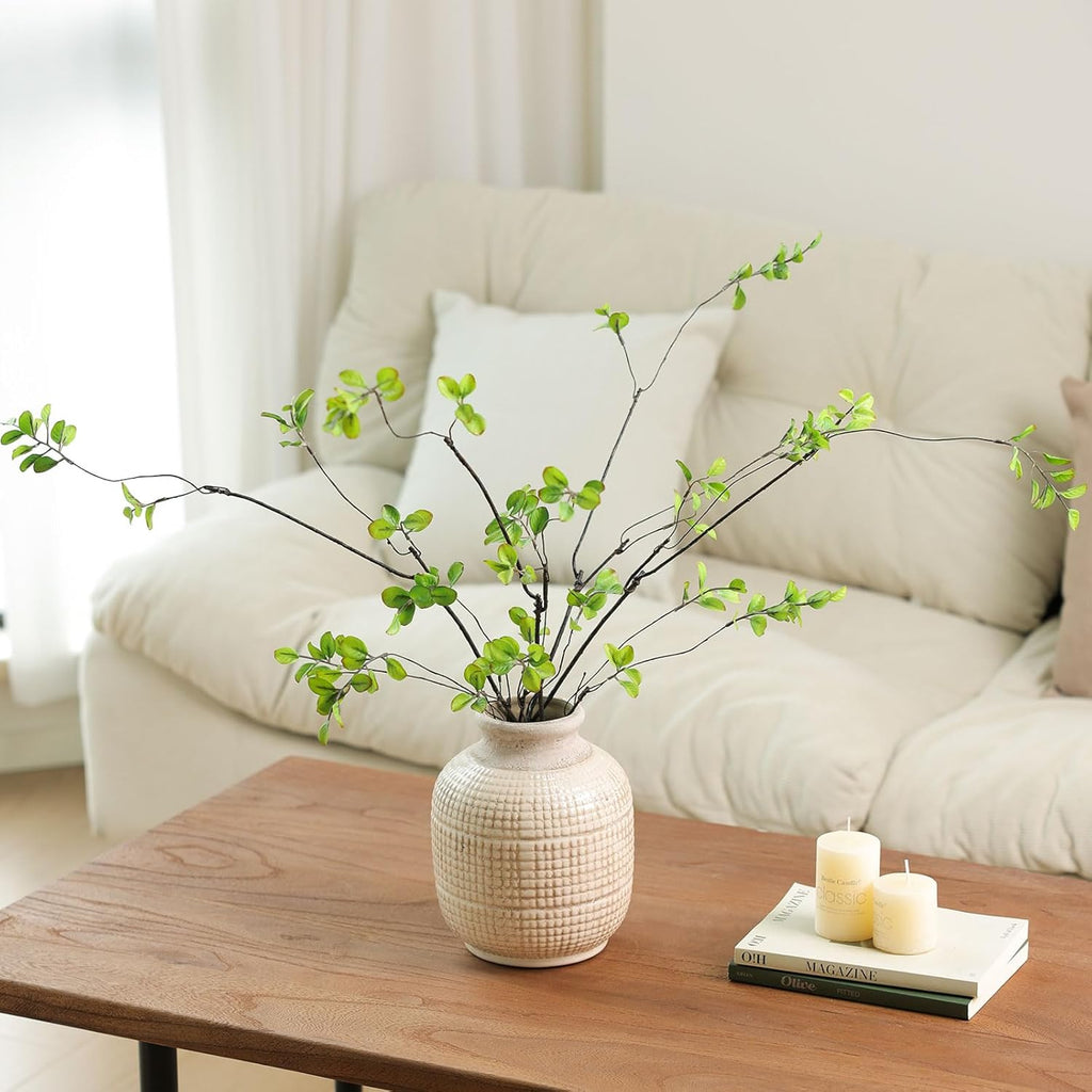 mizii 5pcs Artificial Greenery Stems 38in Realistic Faux Ficus Branches Long Stem with Green Leaves Fake Plants Eucalyptus Stems Greenery Decoration for Vase Table Room Home Indoor Decor (Green)