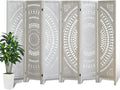 6 Panel Room Divider, Wood Carved Room Divider and Privacy Screen, Folding Room Partition Screen for Room Separation Home Bedroom Office Restaurant Portable Freestanding (Retro White)