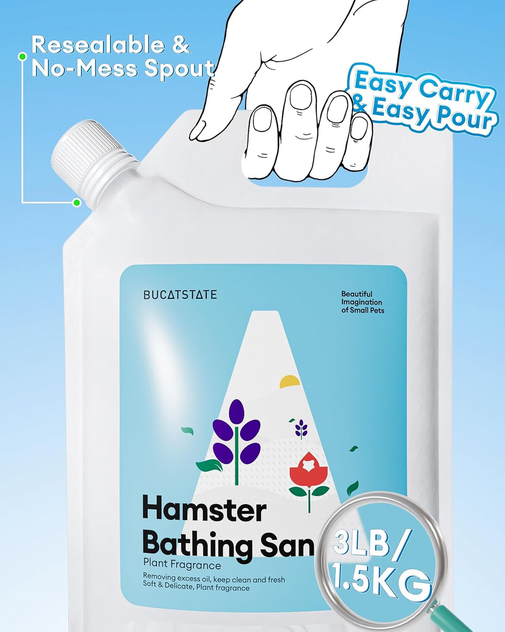 BUCATSTATE Dust-Free Hamster Bath Sand Plant Scented Bathing Sand for Dwarf Syrian Hamster and Other Small Animals 3.3lb/1.5kg