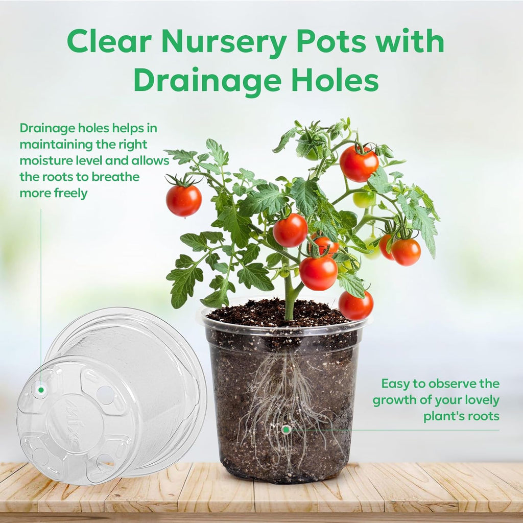 30 Packs 5 Inch Reinforced Clear Nursery Pots with Drainage Holes, Transparent Plastic Plant Pot Seedling Planter for Vegetable Propagation, Root Cutting, Seed Starting