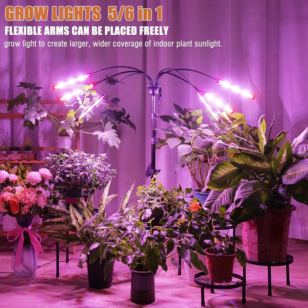 Grow Lights for Indoor Plants Full Spectrum with Stand and Timer, 6 Heads LED Plant Lights for Indoor Growing, Standing Floor House Plant Lamp for Seed Starting. (Red+Blue+White)